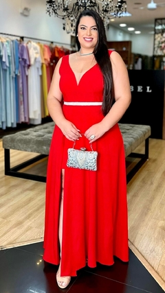 Vestido em Crepe Liz Vermelho Plus C/ Cinto Strass - loja online