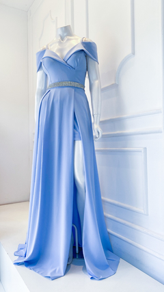 Vestido em Crepe Monique Azul Serenity + Cinto Strass - comprar online