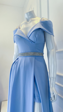 Vestido em Crepe Monique Azul Serenity + Cinto Strass na internet