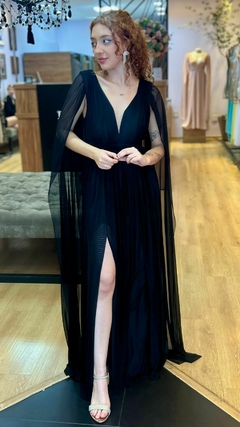 Vestido em Microtule Angelina Preto (Capa Longa)