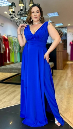 Vestido em Crepe Clarice Azul Royal Plus (Mangas Removíveis) na internet