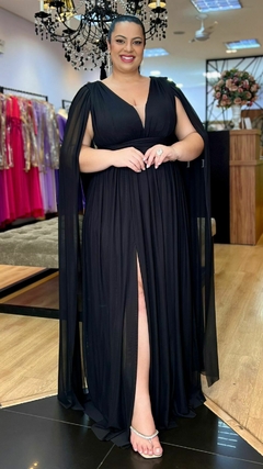 Vestido em Microtule Angelina Preto Plus (Capa Removivel)