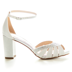 Sapato de Noiva Confortável Sandália Branca Salto Grosso com Brilho Josi - Due Donne Calçados