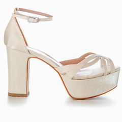 Sapato de Noiva Confortável  Sandália Off White Salto Grosso Alto Plataforma Bianca - Due Donne Calçados