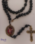 Terço de Pescoço medalha São Miguel- preto, pedra 10mm