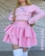 Saia Barbie babado duplo com renda e laço rosa