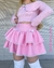 Saia Barbie babado duplo com renda e laço rosa na internet