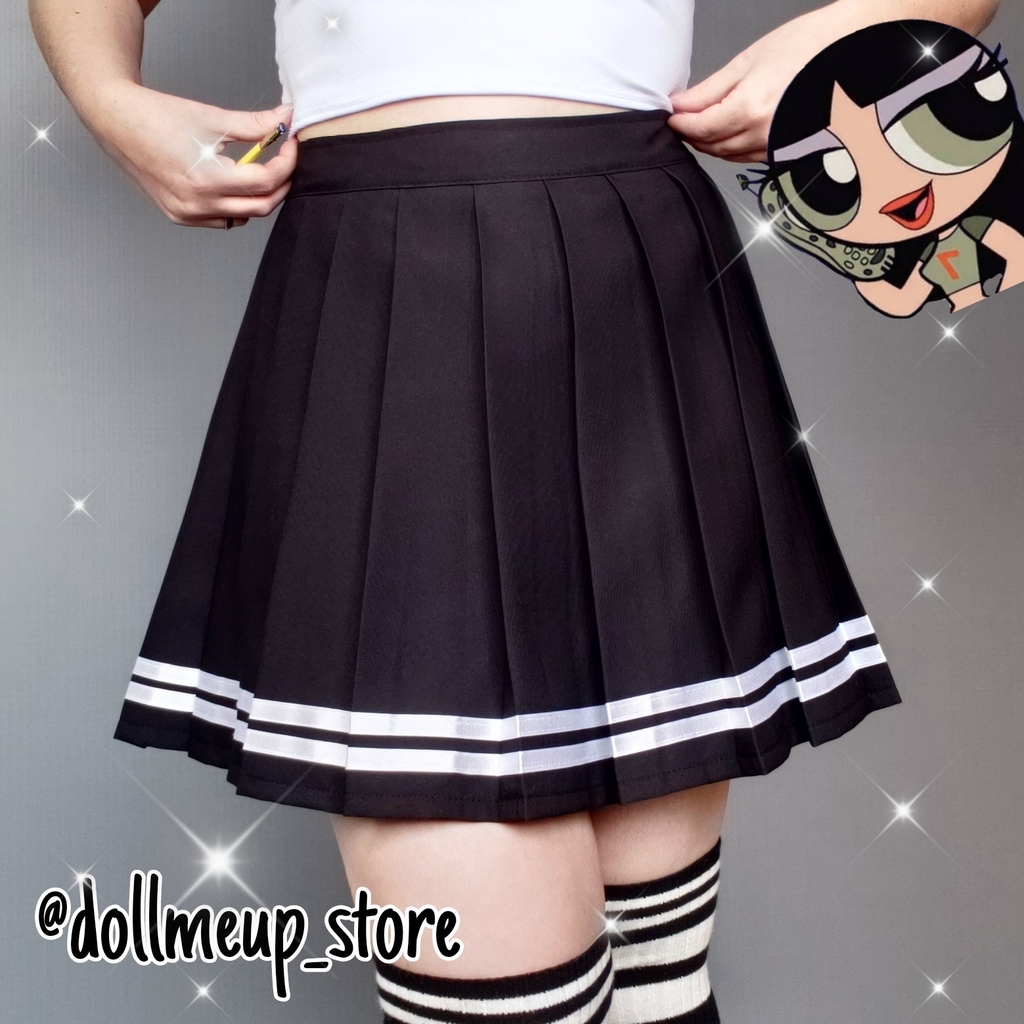 Saia colegial preta com listras brancas Doll me up