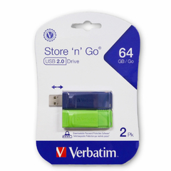 Pendrive 64gb Verbatim Retract #99812 Pack x2 unid azul y verde