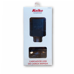 Cargador USB Kolke chip Qualcomm3 Negro carga rapida con Cable USB a Tipo C