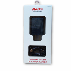 Cargador USB Kolke chip Qualcomm3 Negro carga rapida con Cable USB a Tipo C - AHP Insumos
