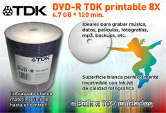 DVD TDK Print -R en Bulk x100 unid. en internet