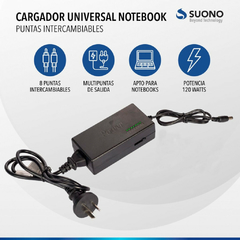 Imagen de Cargador Notebook Universal 120w 8 conectores de 12v a 24v Suono M9
