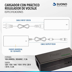 Cargador Notebook Universal 120w 8 conectores de 12v a 24v Suono M9 - comprar online