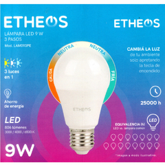 Lampara Led 9w 3 pasos 3000k 4000k 6500K E27 Etheos LAM093PE - comprar online