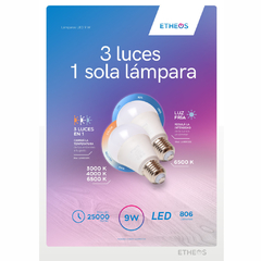 Lampara Led 9w 3 pasos 3000k 4000k 6500K E27 Etheos LAM093PE - AHP Insumos