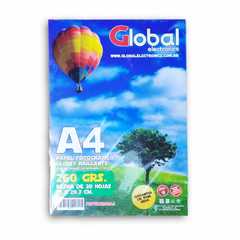 Papel Glossy A4 260gr Global x 20hojas Apto Sublimacion - comprar online