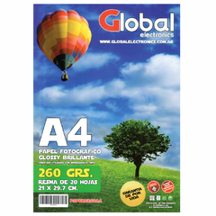 Papel Glossy A4 260gr Global x 20hojas Apto Sublimacion