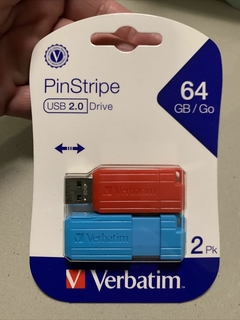 Pendrive 64gb Verbatim Pinstripe #70059 Pack x2 unid azul y rojo - comprar online