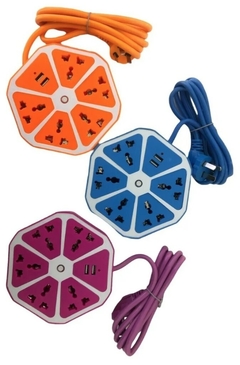 Zapatilla Electrica Hexagonal 5 tomas + 2 USB cable largo 1,6m - comprar online