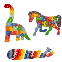 Kit quebra-cabeças gigantes letras e números - Cavalo + baleia + braquiossauro
