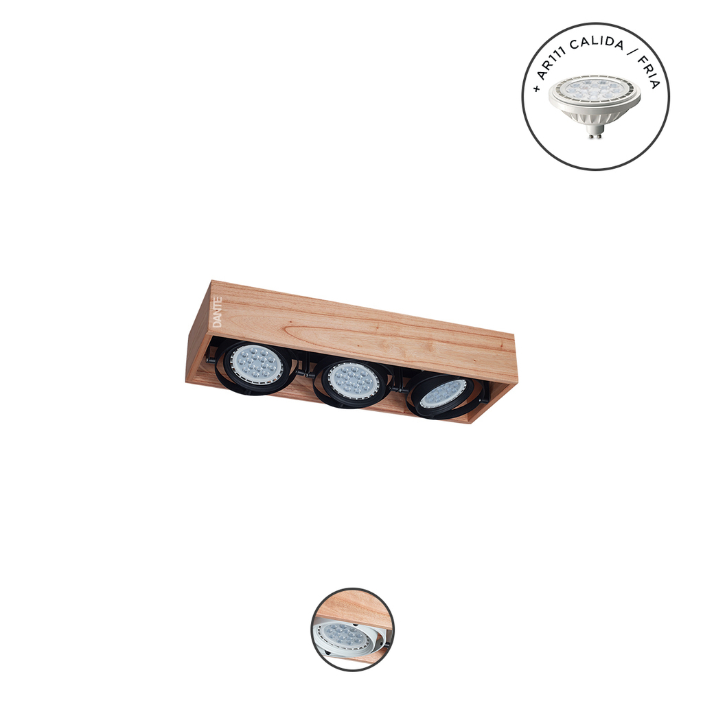 A PEDIDO // PLAFON BOX - AMAIA - MADERA PARAISO 3 LUCES + LAMPARAS AR111