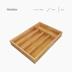 Cubertero cajón bambú Organizador cubiertos madera Guarda cubiertos 6  espacios