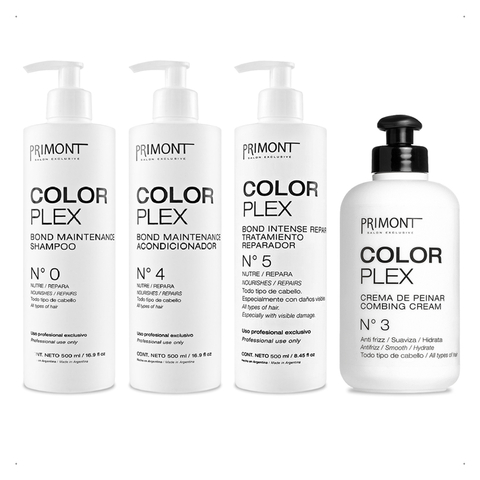 Primont - Kit Color Plex Shampoo Nº0 (500ml) + Acondicionador Nº4 (500ml) + Tratamiento Nº5 (500ml) + Crema de Peinar Nº3 (300ml)
