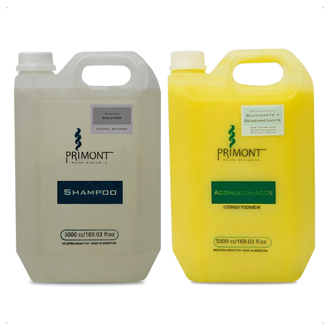 Primont - Kit Shampoo Neutro (5000ml) + Acondicionador Suavizante y Desenredante (5000ml) para Todo Tipo de Cabello