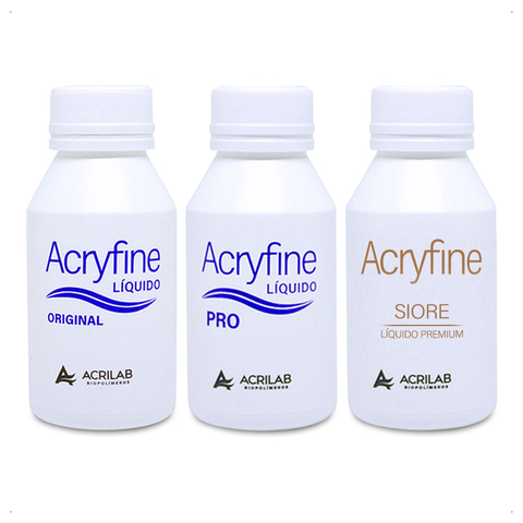 Acryfine - Kit Líquido Monómero Original (90ml) + Pro (90ml) + Siore (90ml)