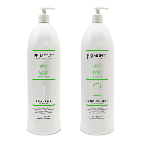 Primont - Kit Super Acido Shampoo (1800ml) + Acondicionador (1800ml) para Cabello Procesado