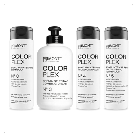 Primont - Kit Color Plex Shampoo Nº0 (250ml) + Acondicionador Nº4 (250ml) + Tratamiento Nº5 (250ml) + Crema de Peinar Nº3 (300ml)