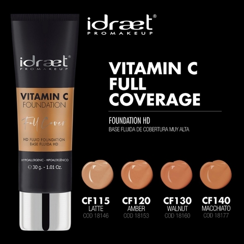 Idraet - Vitamin C Foundation Base Fluida Hd Cobertura Muy Alta (30g)