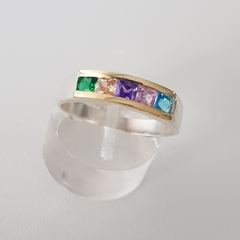 Anillo medio sin fín en Plata y Oro con Cúbic colores en internet