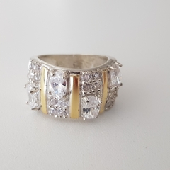 Anillo en Plata y Oro con 4 Cúbic rectangular blanco, zirconias