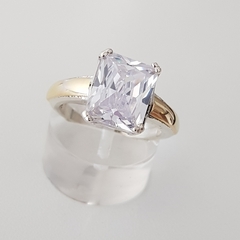 Anillo en Plata y Oro con Cúbic rectangular blanco - comprar online