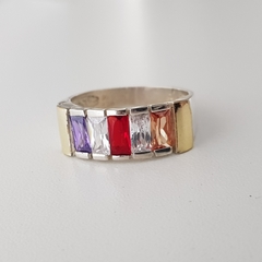 Anillo en Plata y Oro con Cúbic baguette colores - comprar online