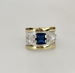 Anillo en Plata y Oro con Cubic azul y blancos en internet