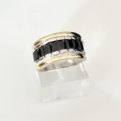 Anillo en Plata y Oro con Cubic Negro - Ambar Joyas