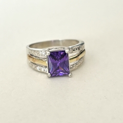 anillo en Plata y Oro con Cubic rectangular violeta