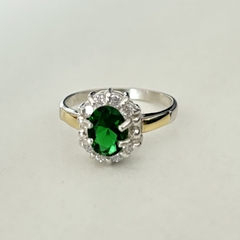 Anillo tipo Lady di en Plata y Oro con Cubic verde, zirconias - comprar online