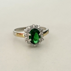 Anillo tipo Lady di en Plata y Oro con Cubic verde, zirconias