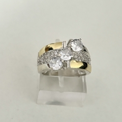 Anillo en Plata y Oro, 3 Cubic blancos, zirconias