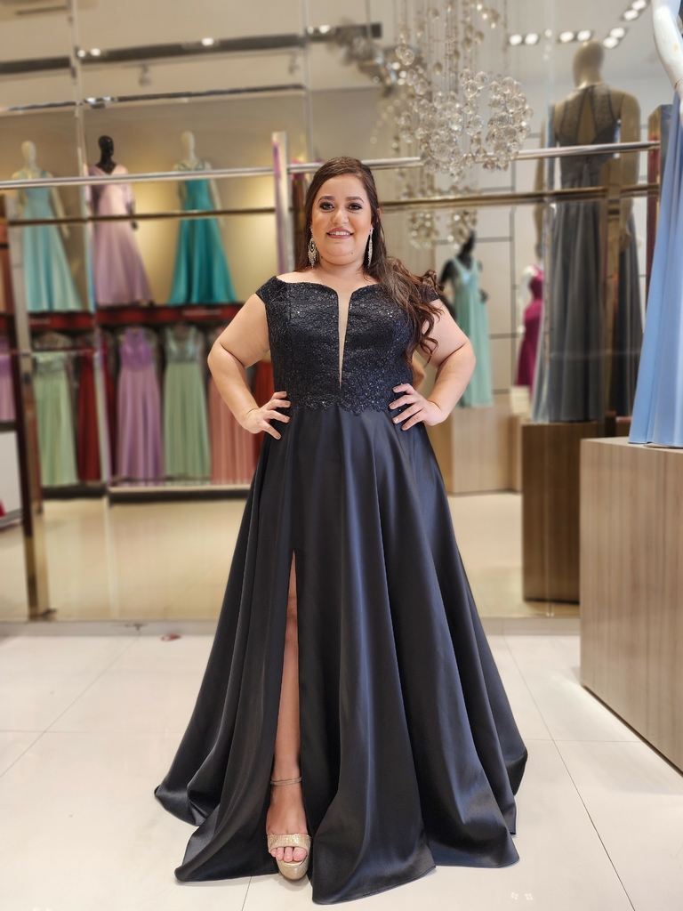 Vestido De Festa Mirela Preto Plus Size