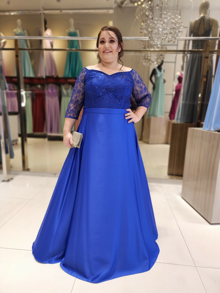 Vestido De Festa Izabel Bordado Plus Size Azul Royal