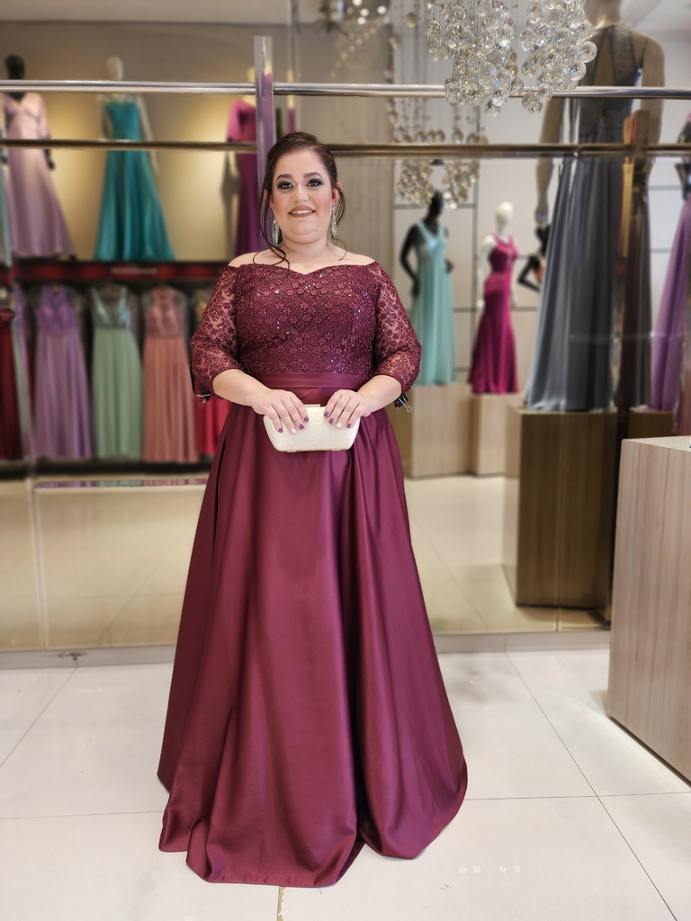 Vestido De Festa Izabel Bordado Plus Size Marsala