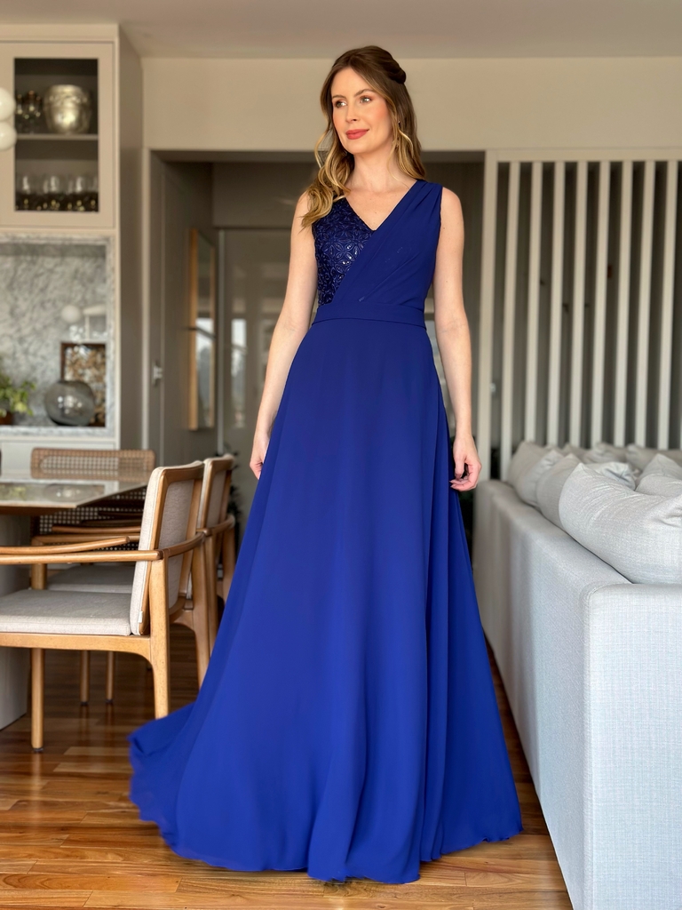 Vestido rodado azul marinho sale