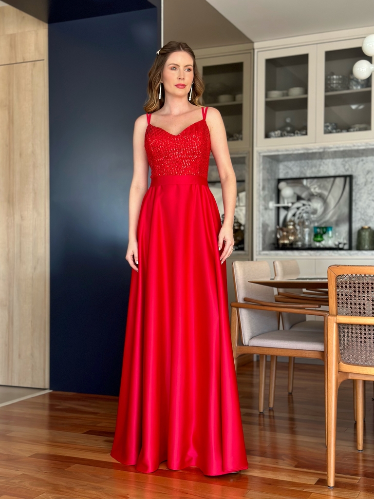 Vestido paete cheap vermelho longo