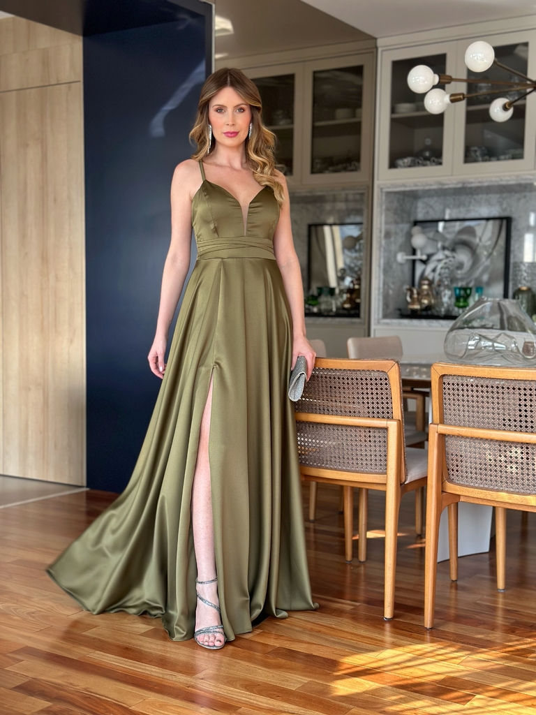 Vestido De Festa Jade Verde Musgo Oliva