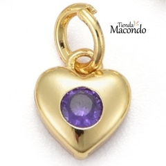 CORAZON 3 ENCHAPADO ORO CON CUBIC ZIRCONIA LILA